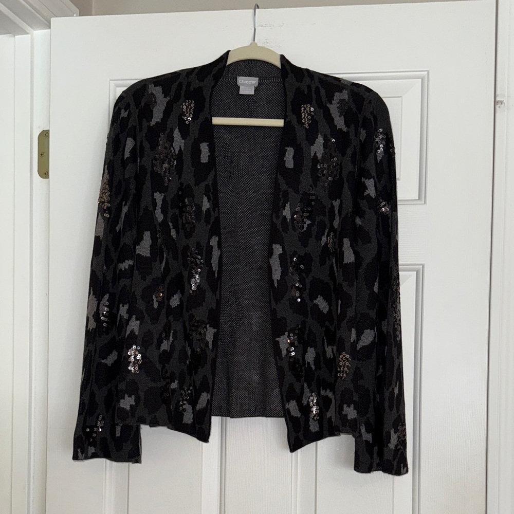 Chico's Charcoal and Light Gray w/ sequin Knit Sweater